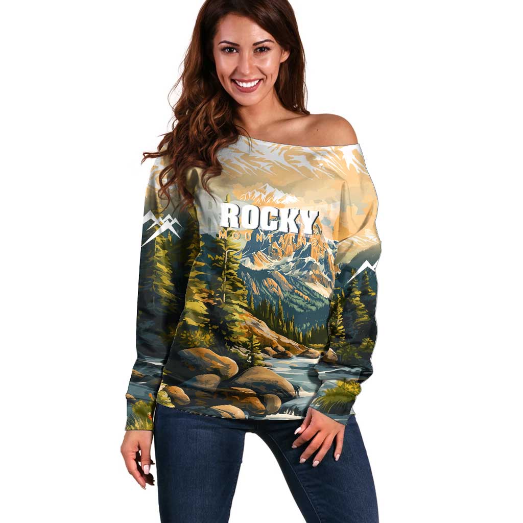 The Beauty of Rocky Mountains Off Shoulder Sweater