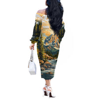 The Beauty of Rocky Mountains Off The Shoulder Long Sleeve Dress