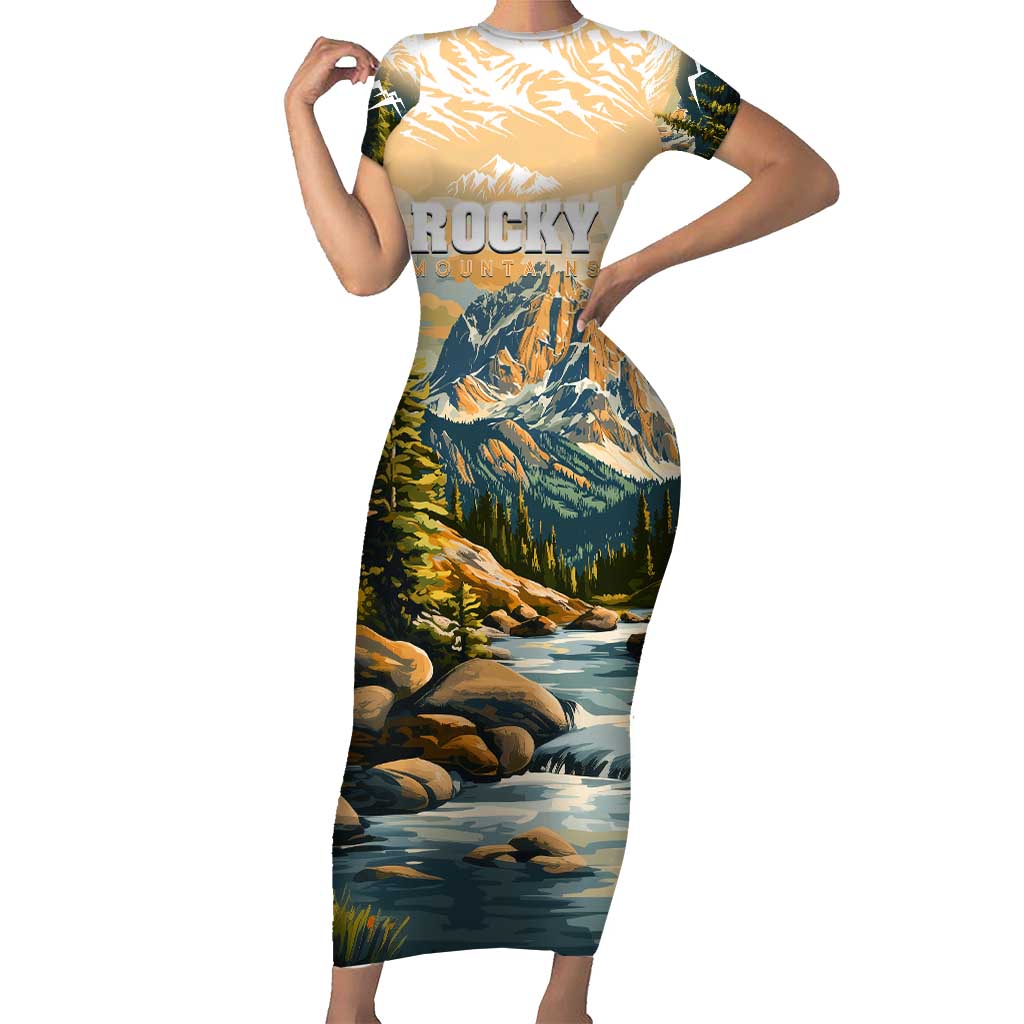 The Beauty of Rocky Mountains Short Sleeve Bodycon Dress