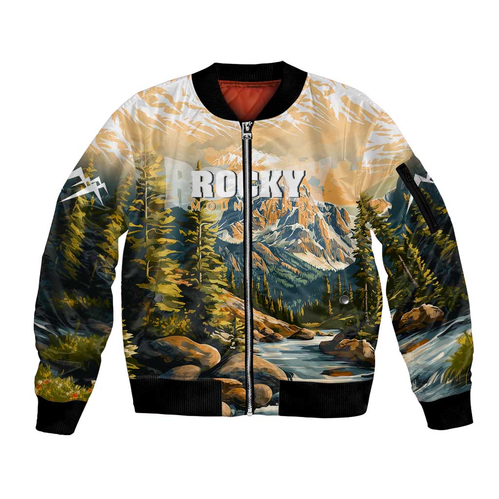 The Beauty of Rocky Mountains Sleeve Zip Bomber Jacket