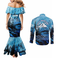 Rocky Mountains Couples Matching Mermaid Dress and Long Sleeve Button Shirt Outdoor Adventure