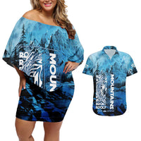 Rocky Mountains Couples Matching Off Shoulder Short Dress and Hawaiian Shirt Outdoor Adventure