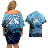 Rocky Mountains Couples Matching Off Shoulder Short Dress and Hawaiian Shirt Outdoor Adventure