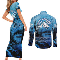 Rocky Mountains Couples Matching Short Sleeve Bodycon Dress and Long Sleeve Button Shirt Outdoor Adventure