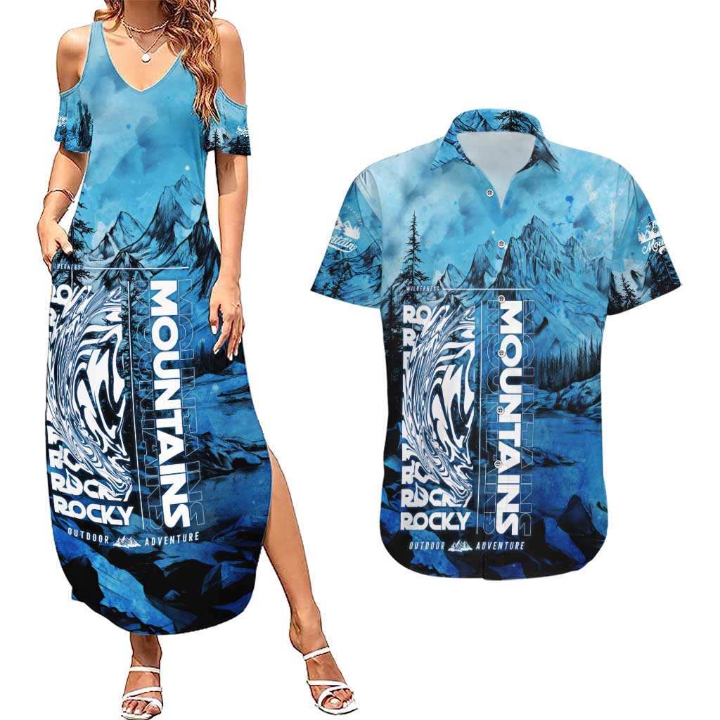 Rocky Mountains Couples Matching Summer Maxi Dress and Hawaiian Shirt Outdoor Adventure