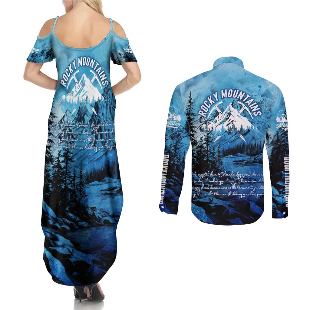 Rocky Mountains Couples Matching Summer Maxi Dress and Long Sleeve Button Shirt Outdoor Adventure