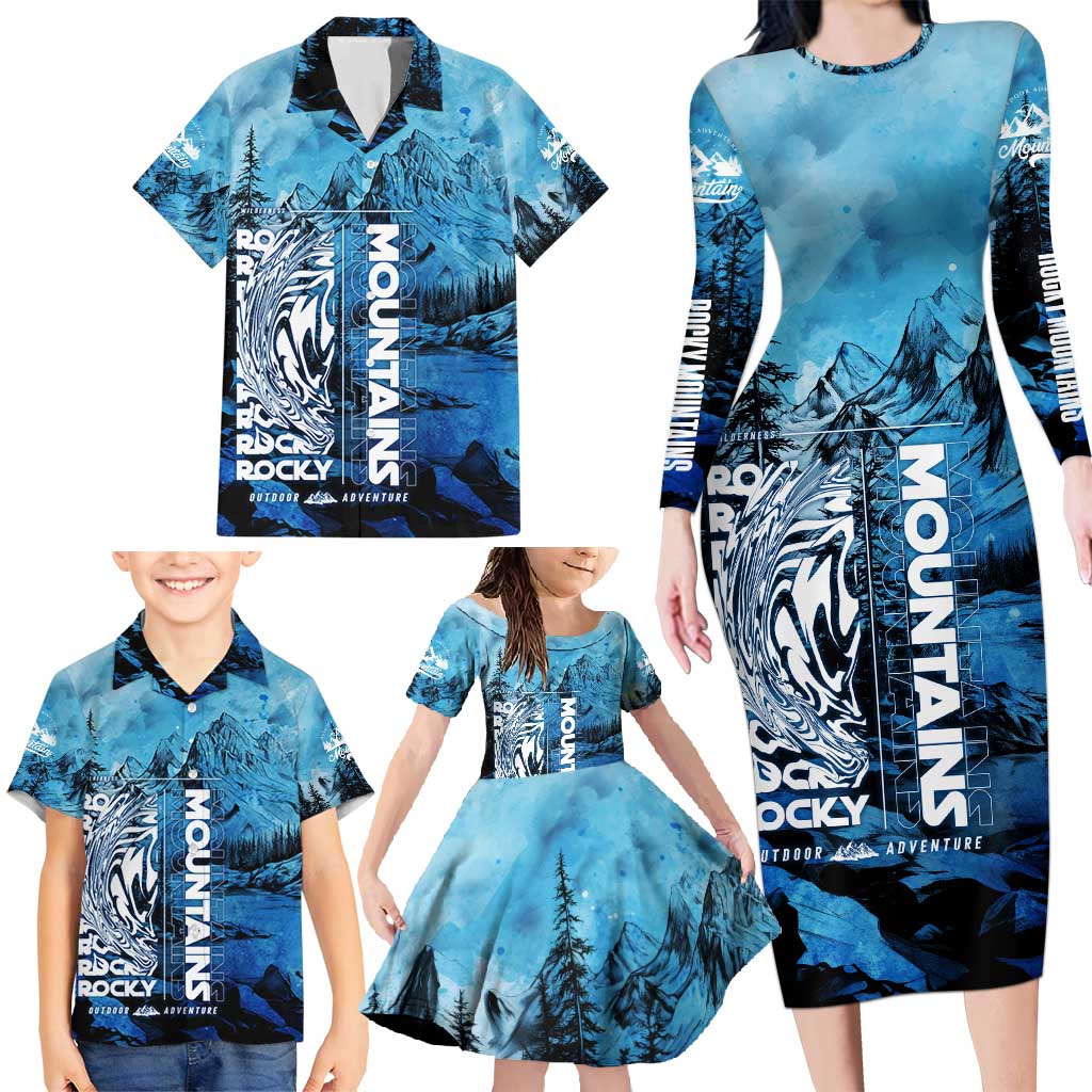 Rocky Mountains Family Matching Long Sleeve Bodycon Dress and Hawaiian Shirt Outdoor Adventure