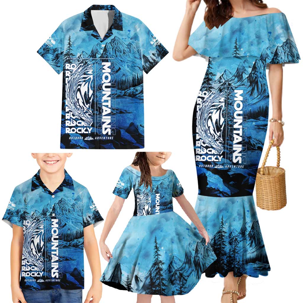 Rocky Mountains Family Matching Mermaid Dress and Hawaiian Shirt Outdoor Adventure