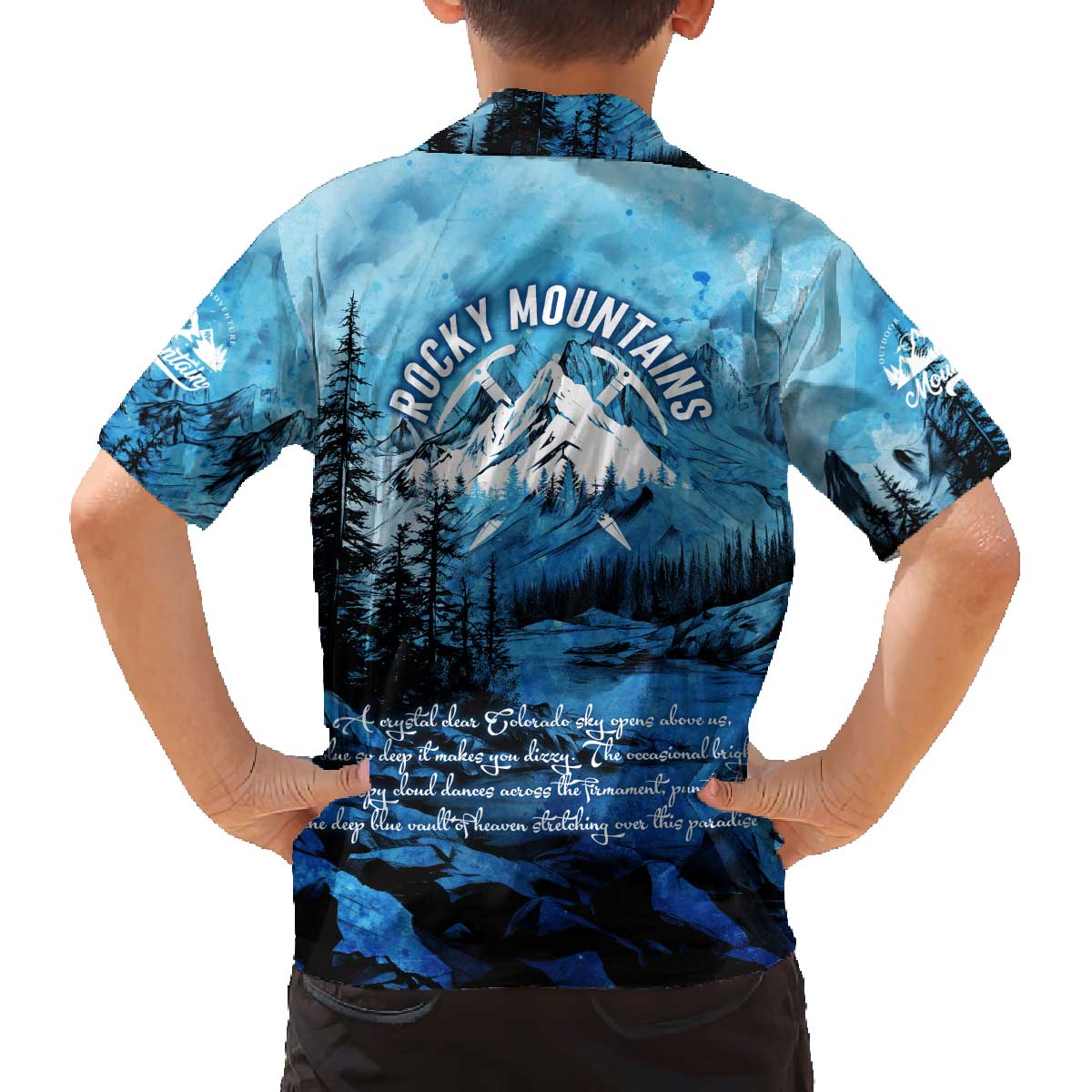 Rocky Mountains Family Matching Off The Shoulder Long Sleeve Dress and Hawaiian Shirt Outdoor Adventure