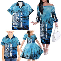 Rocky Mountains Family Matching Off The Shoulder Long Sleeve Dress and Hawaiian Shirt Outdoor Adventure