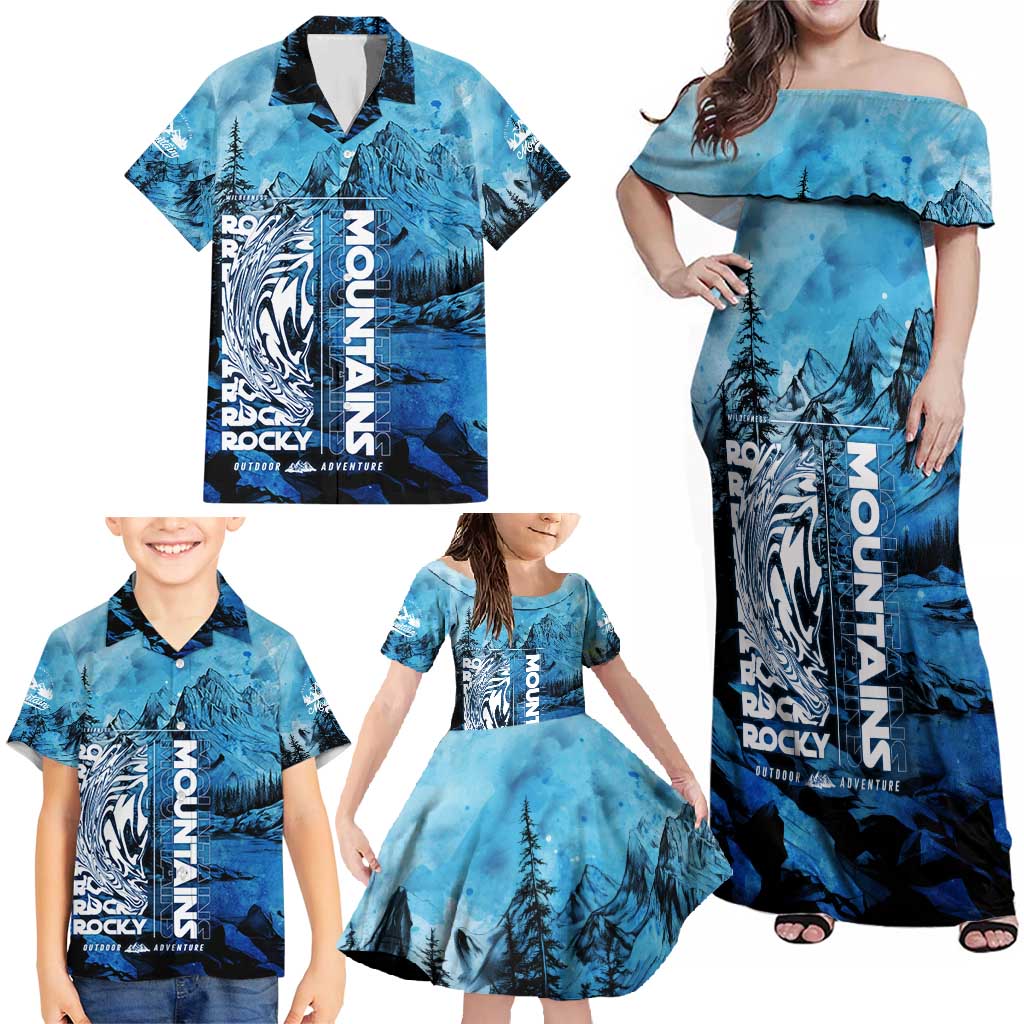 Rocky Mountains Family Matching Off Shoulder Maxi Dress and Hawaiian Shirt Outdoor Adventure