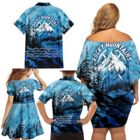 Rocky Mountains Family Matching Off Shoulder Short Dress and Hawaiian Shirt Outdoor Adventure