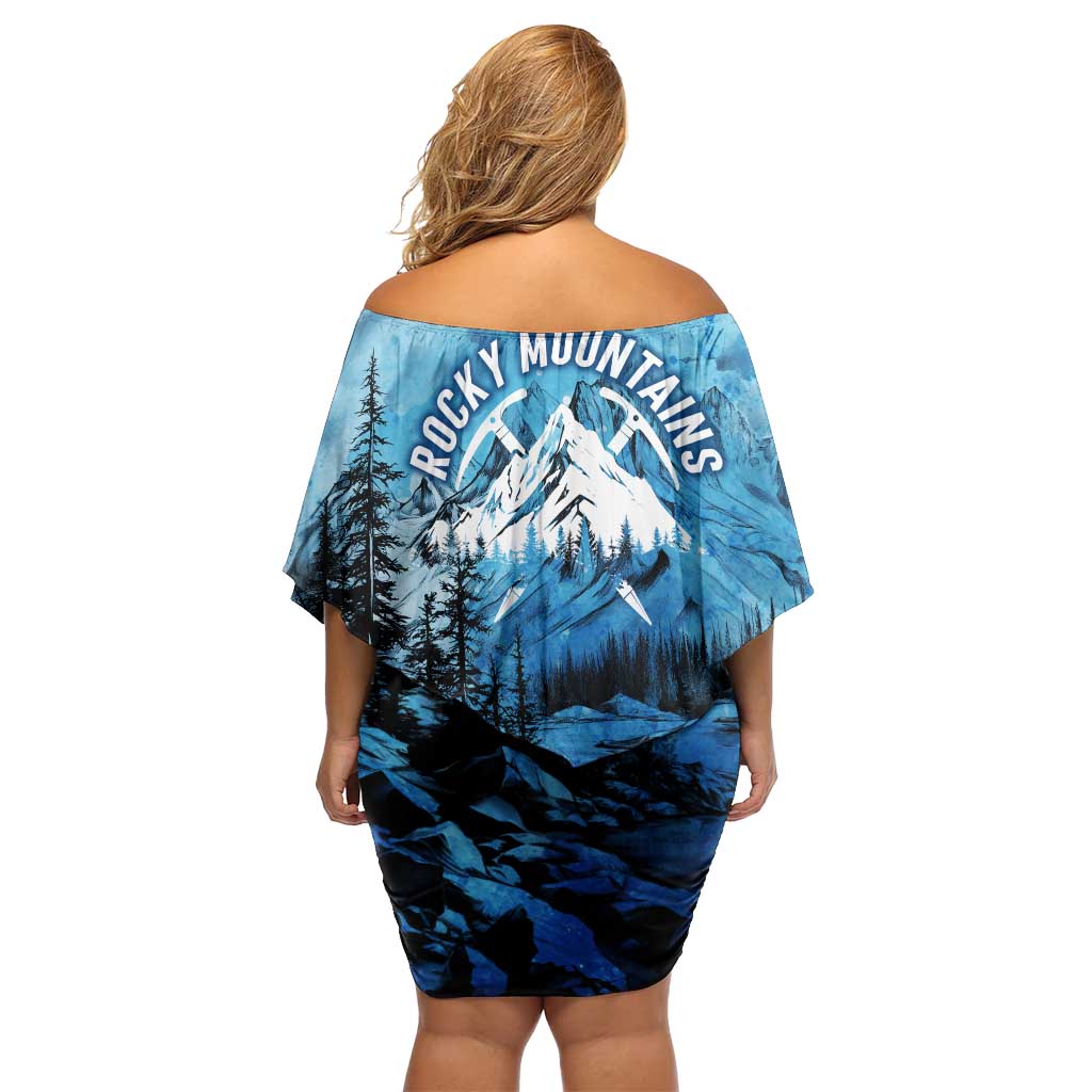 Rocky Mountains Family Matching Off Shoulder Short Dress and Hawaiian Shirt Outdoor Adventure