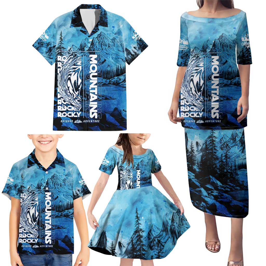 Rocky Mountains Family Matching Puletasi and Hawaiian Shirt Outdoor Adventure