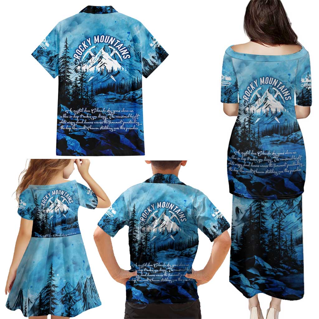 Rocky Mountains Family Matching Puletasi and Hawaiian Shirt Outdoor Adventure