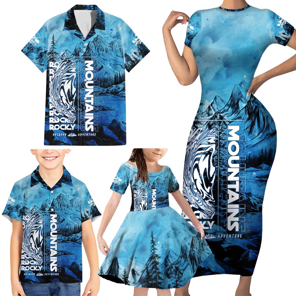 Rocky Mountains Family Matching Short Sleeve Bodycon Dress and Hawaiian Shirt Outdoor Adventure