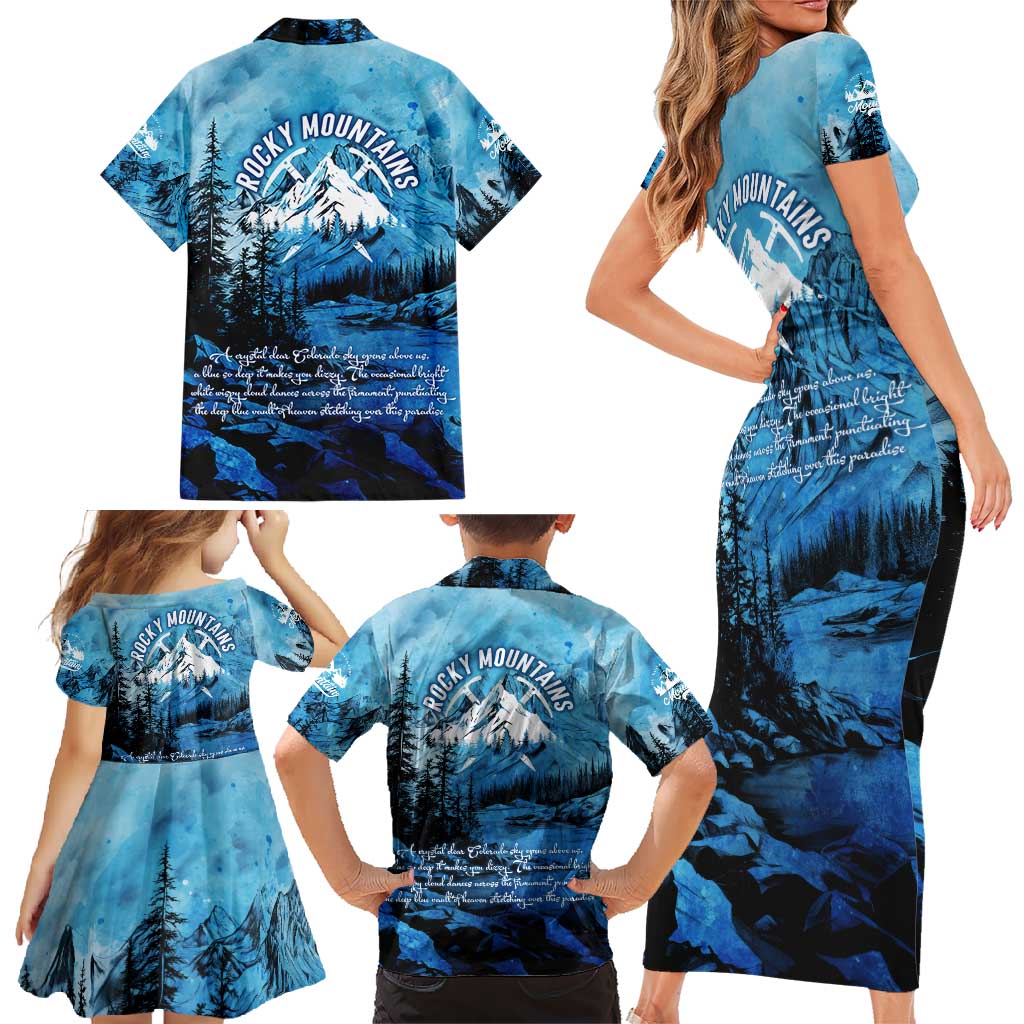 Rocky Mountains Family Matching Short Sleeve Bodycon Dress and Hawaiian Shirt Outdoor Adventure