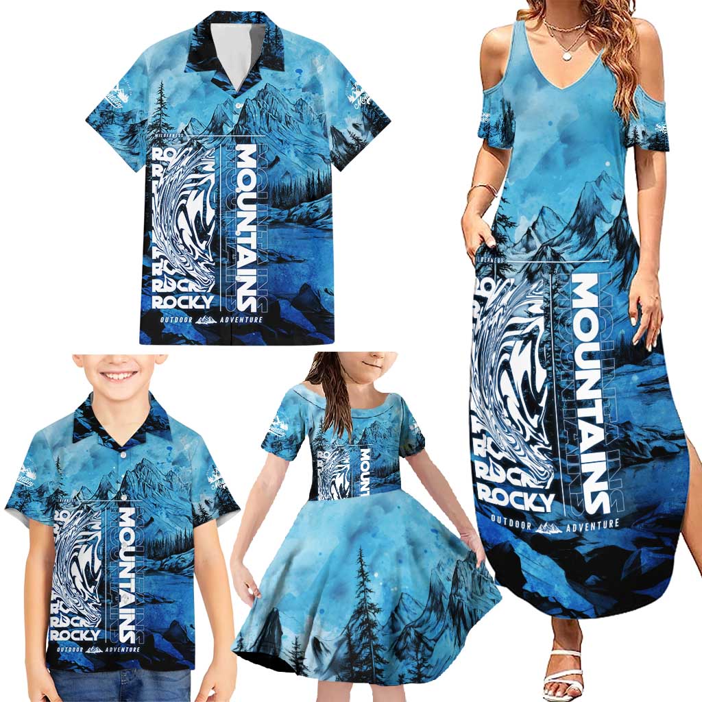 Rocky Mountains Family Matching Summer Maxi Dress and Hawaiian Shirt Outdoor Adventure