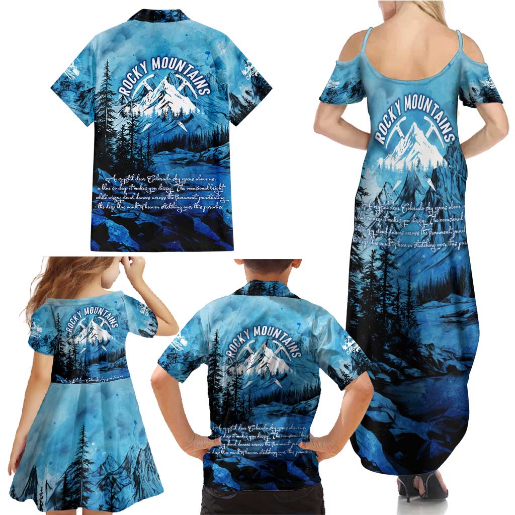 Rocky Mountains Family Matching Summer Maxi Dress and Hawaiian Shirt Outdoor Adventure