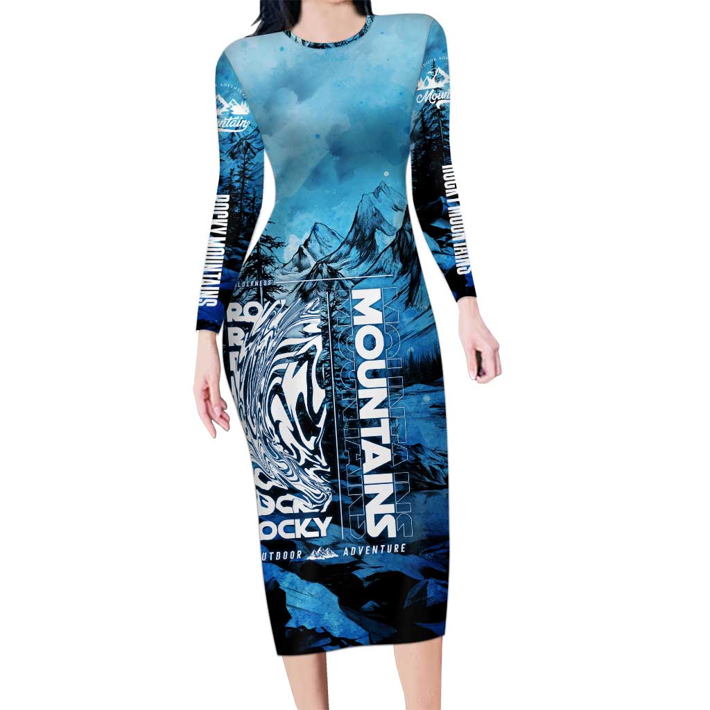 Rocky Mountains Long Sleeve Bodycon Dress Outdoor Adventure