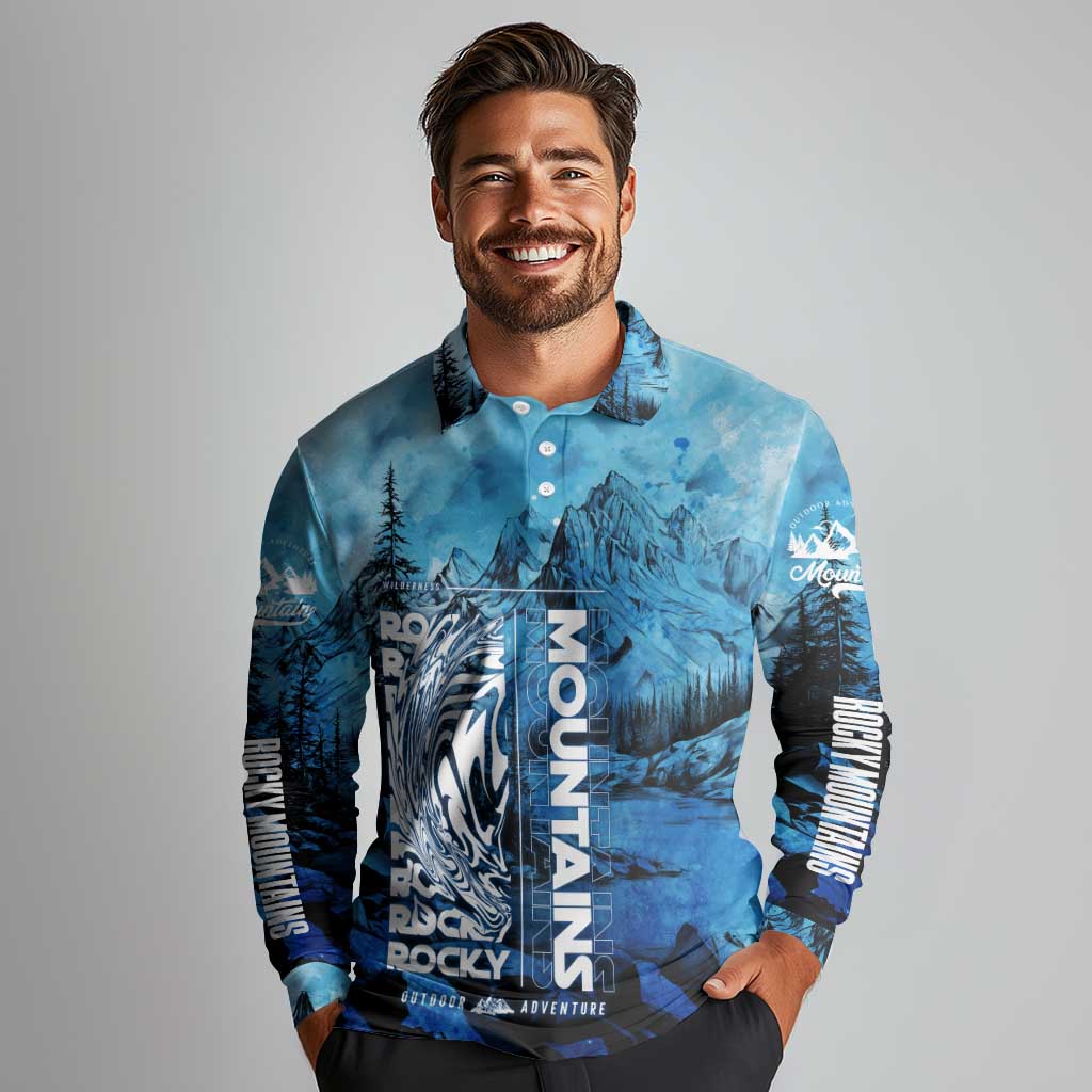 Rocky Mountains Long Sleeve Polo Shirt Outdoor Adventure