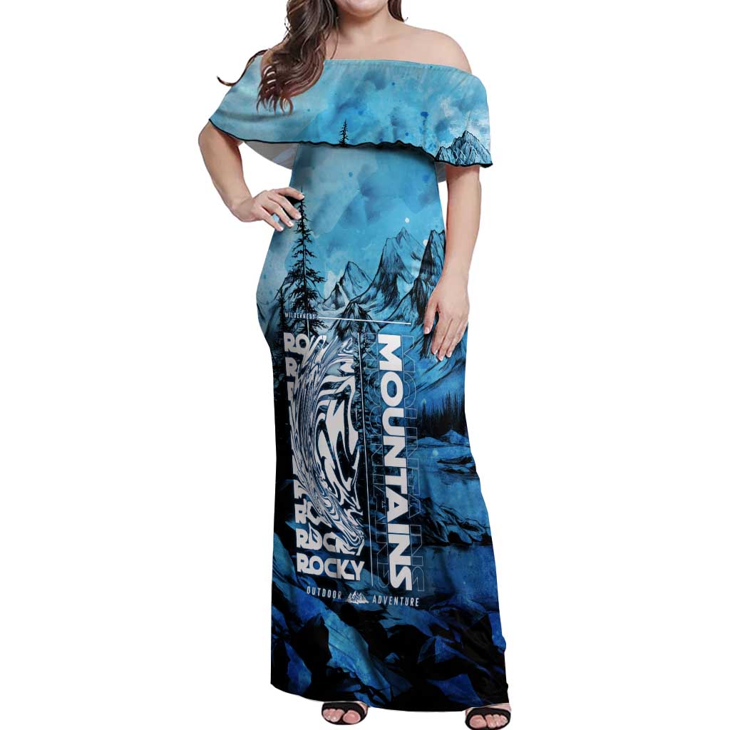 Rocky Mountains Off Shoulder Maxi Dress Outdoor Adventure