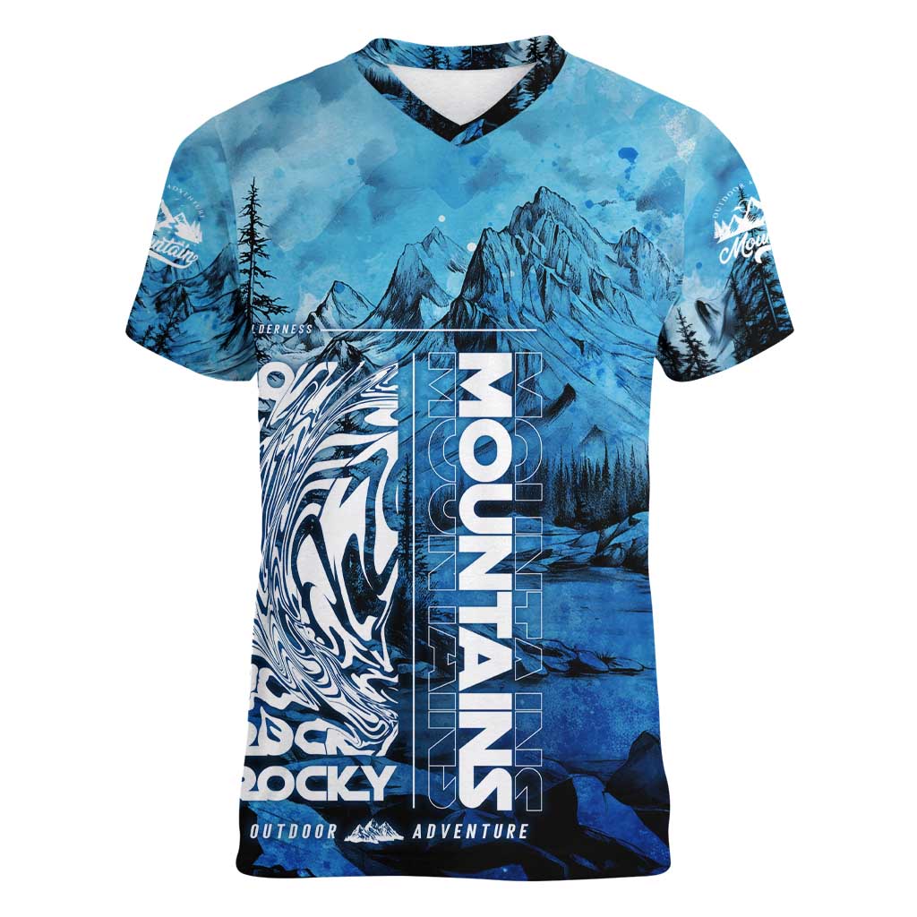 Rocky Mountains Women V-Neck T-Shirt Outdoor Adventure