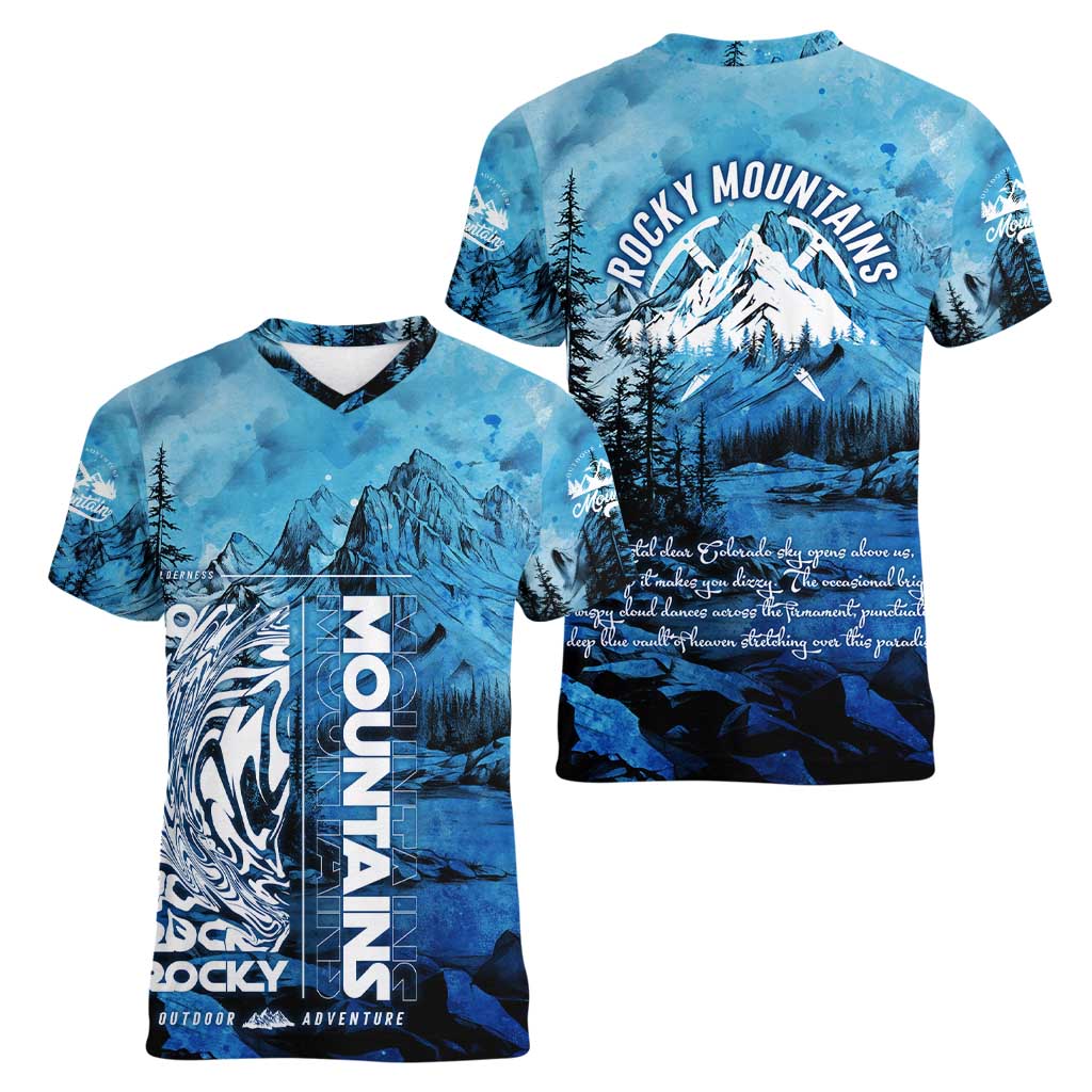 Rocky Mountains Women V-Neck T-Shirt Outdoor Adventure
