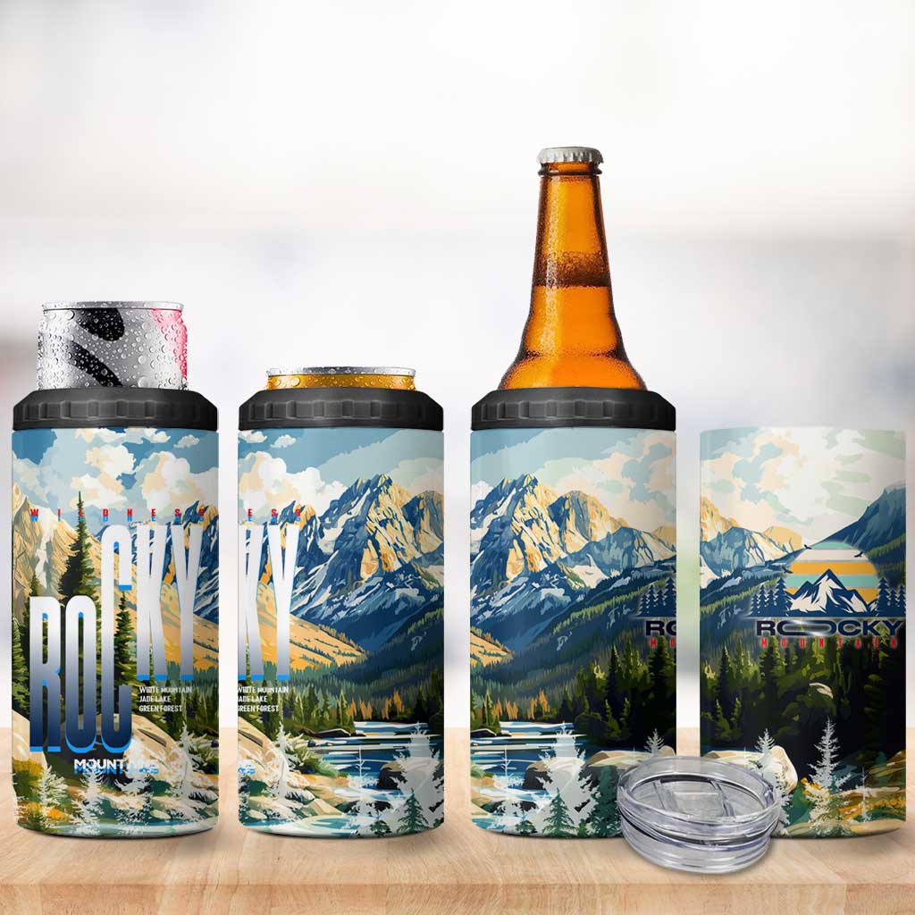 Wilderness of Rocky Mountains 4 in 1 Can Cooler Tumbler