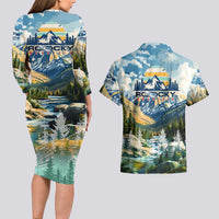 Wilderness of Rocky Mountains Couples Matching Long Sleeve Bodycon Dress and Hawaiian Shirt