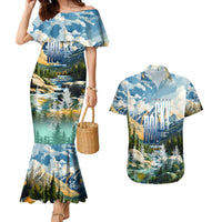 Wilderness of Rocky Mountains Couples Matching Mermaid Dress and Hawaiian Shirt