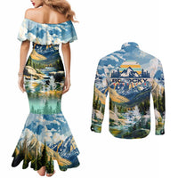 Wilderness of Rocky Mountains Couples Matching Mermaid Dress and Long Sleeve Button Shirt