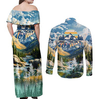 Wilderness of Rocky Mountains Couples Matching Off Shoulder Maxi Dress and Long Sleeve Button Shirt