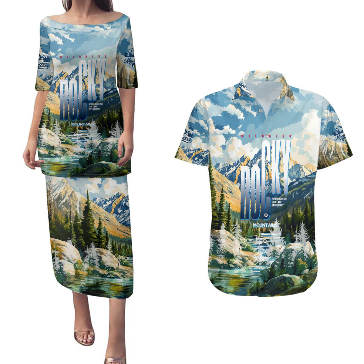 Wilderness of Rocky Mountains Couples Matching Puletasi and Hawaiian Shirt