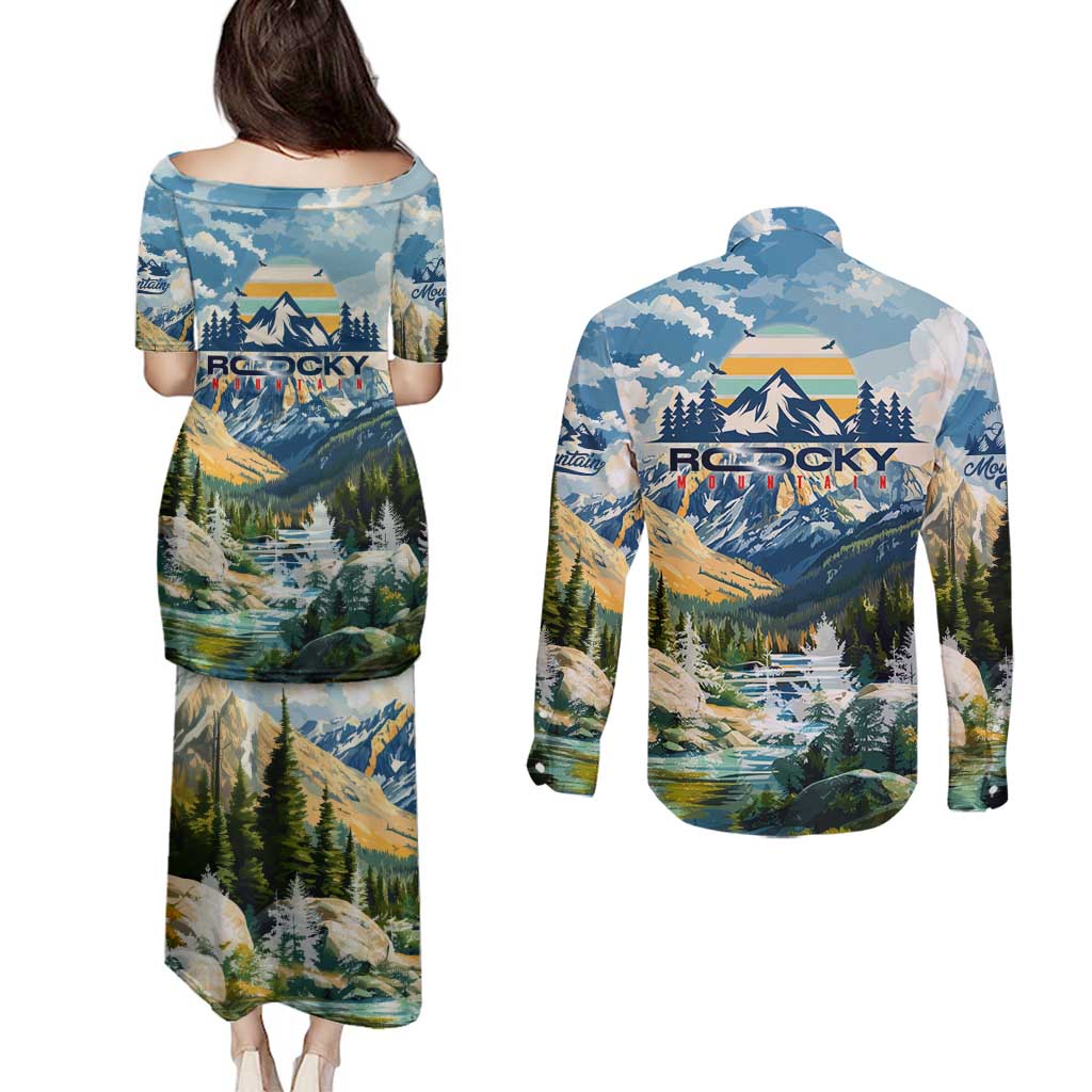 Wilderness of Rocky Mountains Couples Matching Puletasi and Long Sleeve Button Shirt