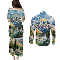 Wilderness of Rocky Mountains Couples Matching Puletasi and Long Sleeve Button Shirt