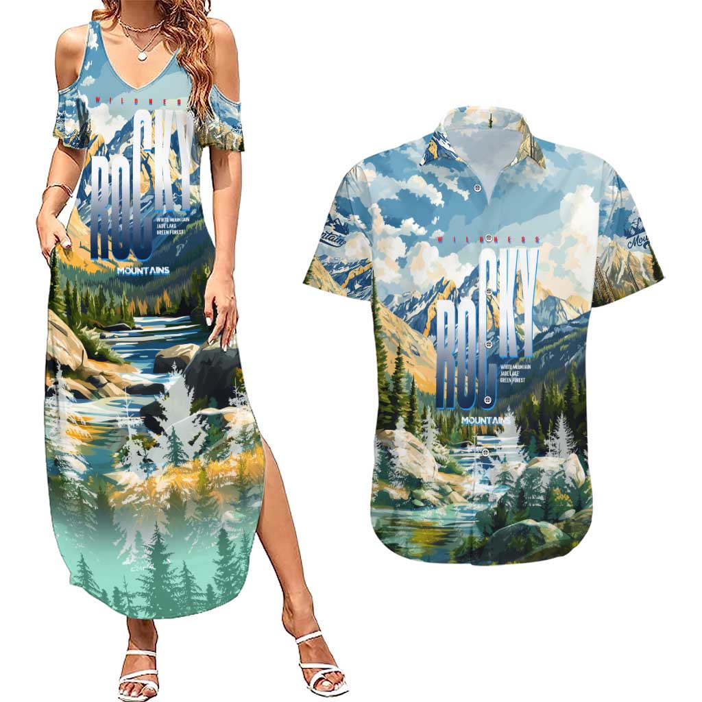 Wilderness of Rocky Mountains Couples Matching Summer Maxi Dress and Hawaiian Shirt