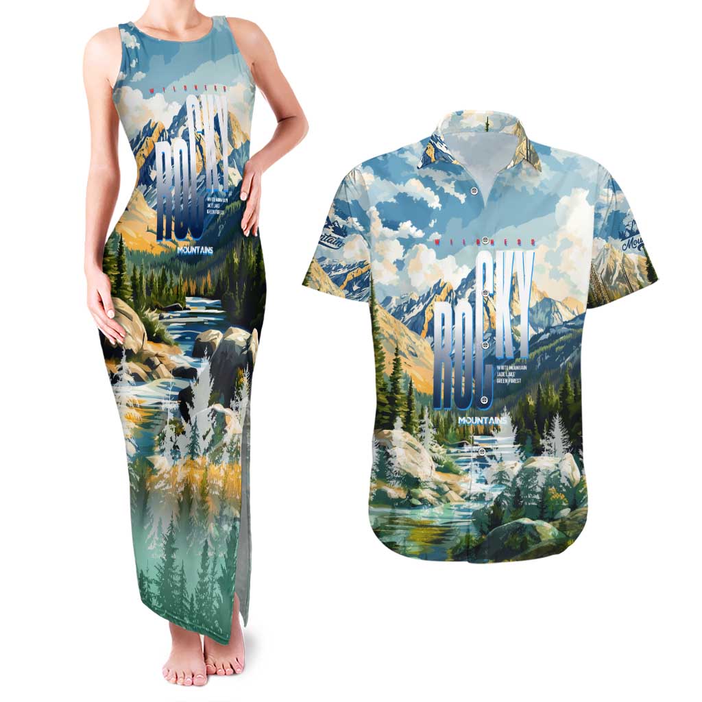 Wilderness of Rocky Mountains Couples Matching Tank Maxi Dress and Hawaiian Shirt