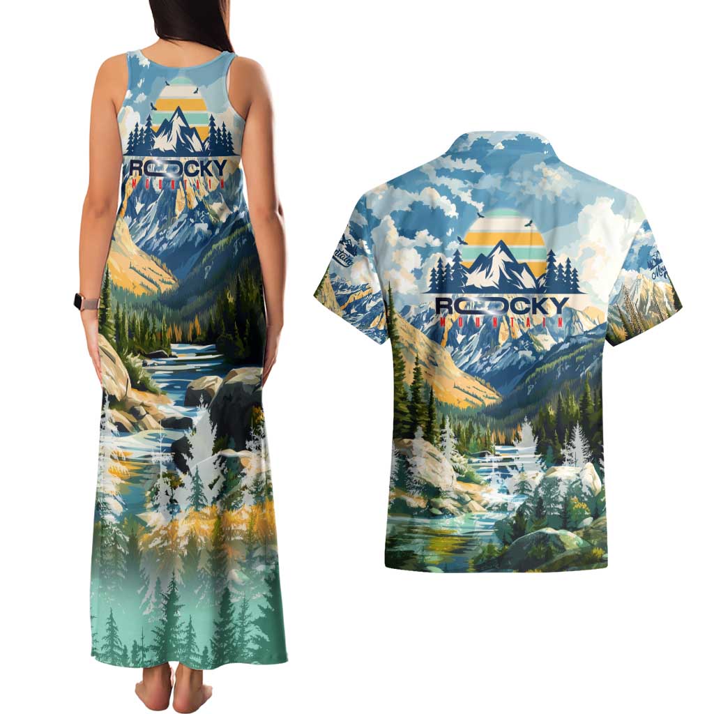 Wilderness of Rocky Mountains Couples Matching Tank Maxi Dress and Hawaiian Shirt
