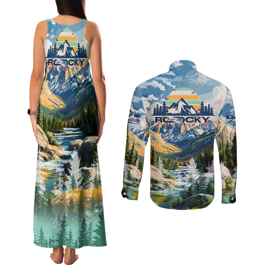 Wilderness of Rocky Mountains Couples Matching Tank Maxi Dress and Long Sleeve Button Shirt