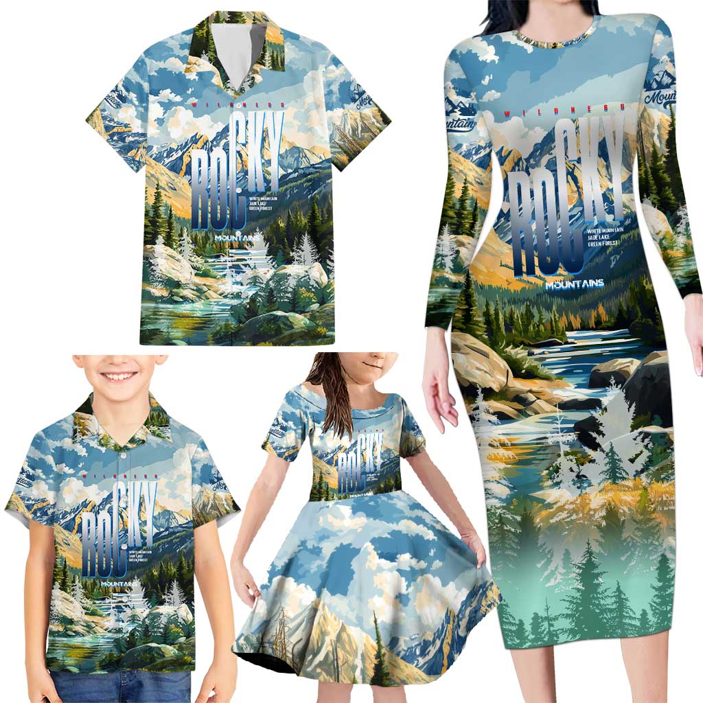Wilderness of Rocky Mountains Family Matching Long Sleeve Bodycon Dress and Hawaiian Shirt