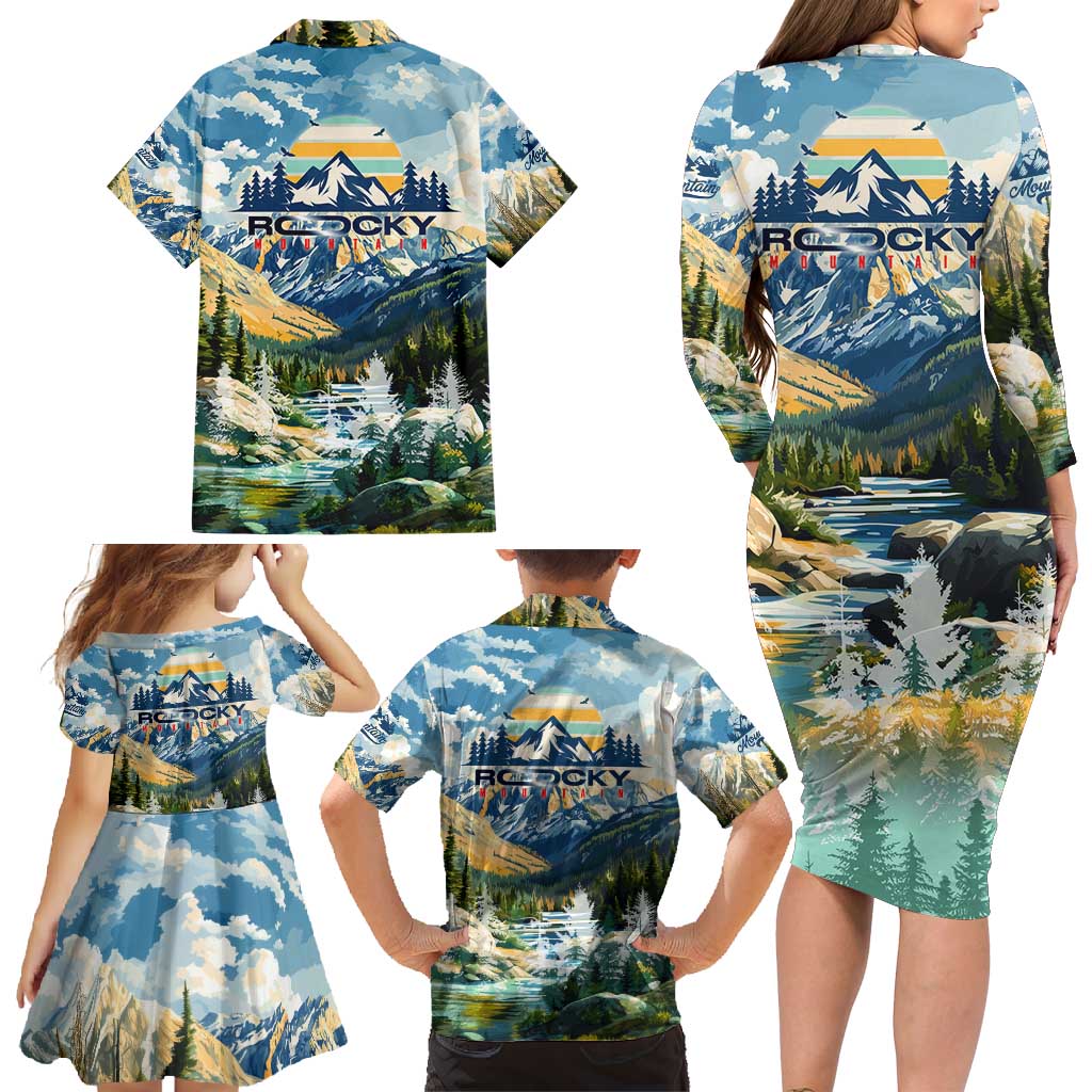 Wilderness of Rocky Mountains Family Matching Long Sleeve Bodycon Dress and Hawaiian Shirt
