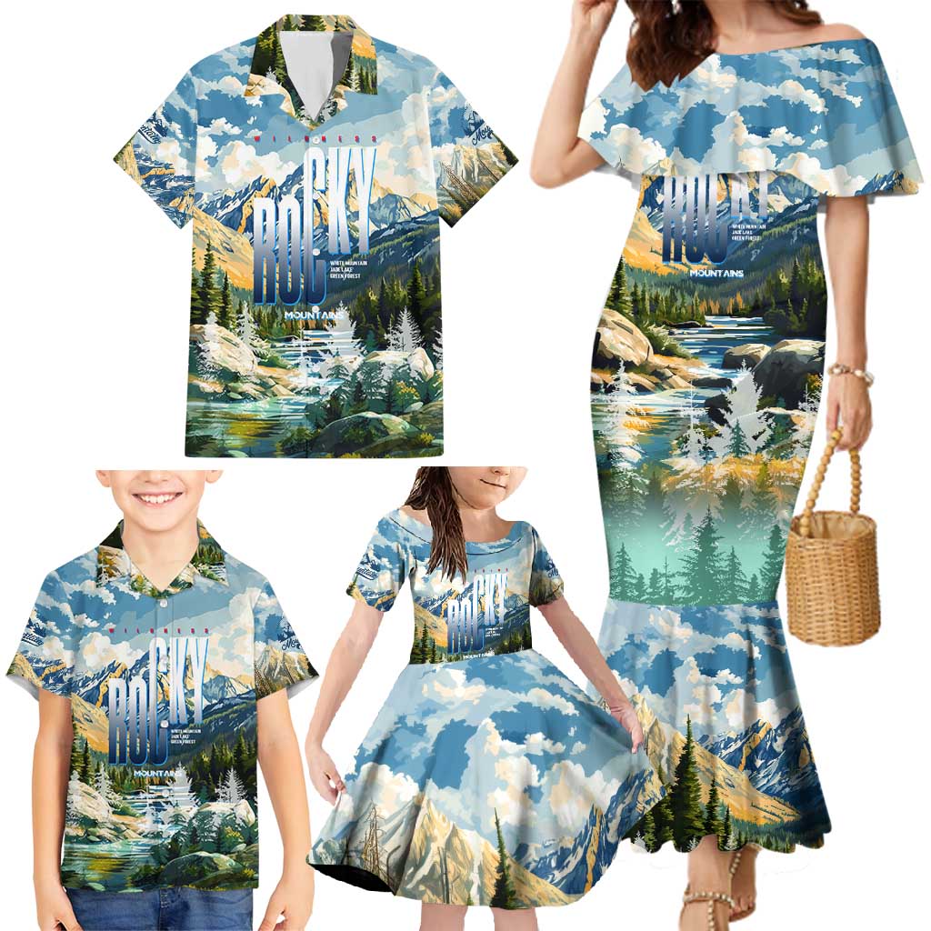 Wilderness of Rocky Mountains Family Matching Mermaid Dress and Hawaiian Shirt