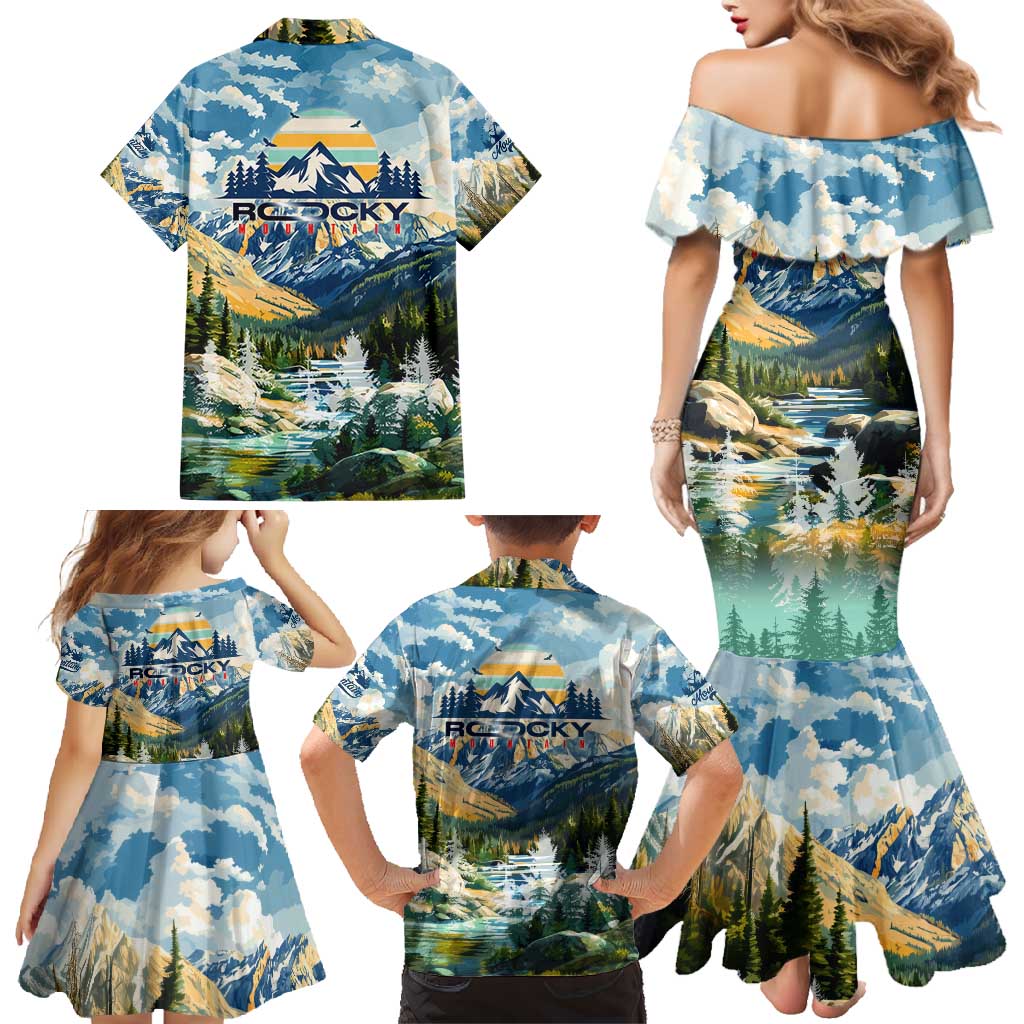 Wilderness of Rocky Mountains Family Matching Mermaid Dress and Hawaiian Shirt