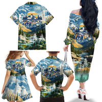 Wilderness of Rocky Mountains Family Matching Off The Shoulder Long Sleeve Dress and Hawaiian Shirt