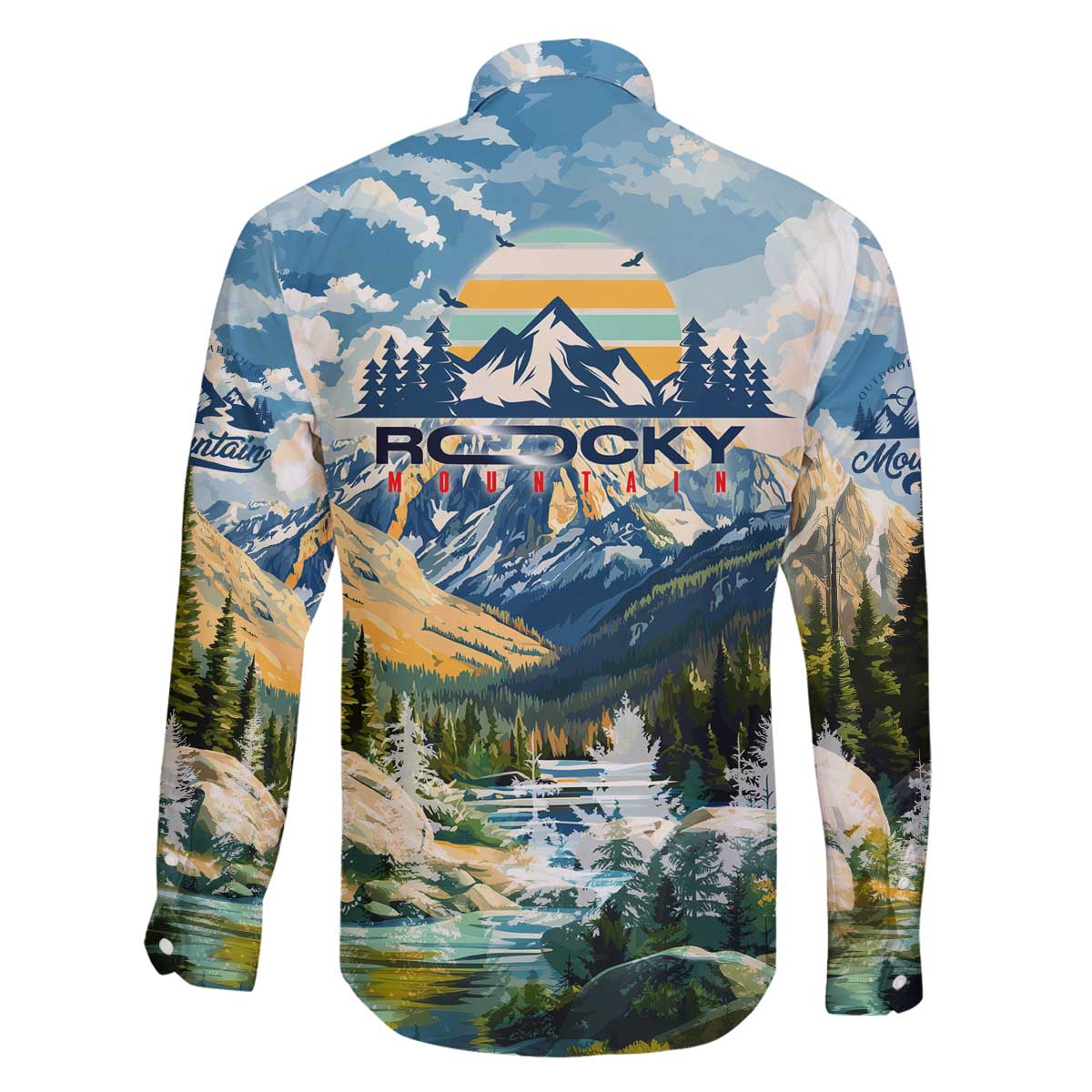 Wilderness of Rocky Mountains Family Matching Off The Shoulder Long Sleeve Dress and Hawaiian Shirt