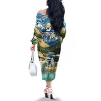 Wilderness of Rocky Mountains Family Matching Off The Shoulder Long Sleeve Dress and Hawaiian Shirt