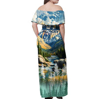 Wilderness of Rocky Mountains Family Matching Off Shoulder Maxi Dress and Hawaiian Shirt