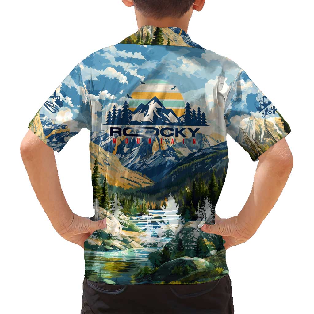 Wilderness of Rocky Mountains Family Matching Off Shoulder Short Dress and Hawaiian Shirt