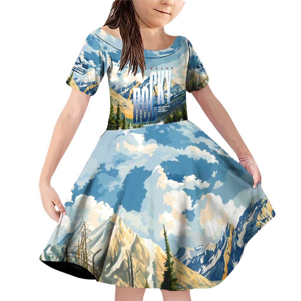 Wilderness of Rocky Mountains Family Matching Off Shoulder Short Dress and Hawaiian Shirt